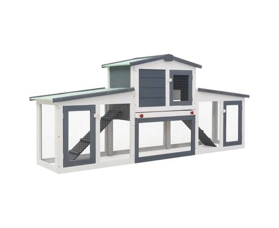 Cușcă exterior pentru iepuri mare, gri&alb, 204x45x85 cm, lemn