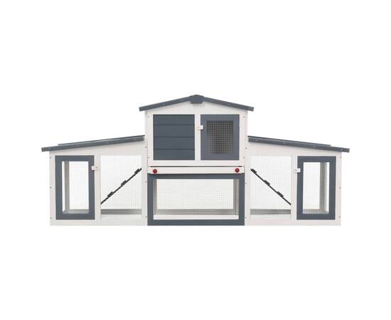 Cușcă exterior pentru iepuri mare, gri&alb, 204x45x85 cm, lemn, 4 image
