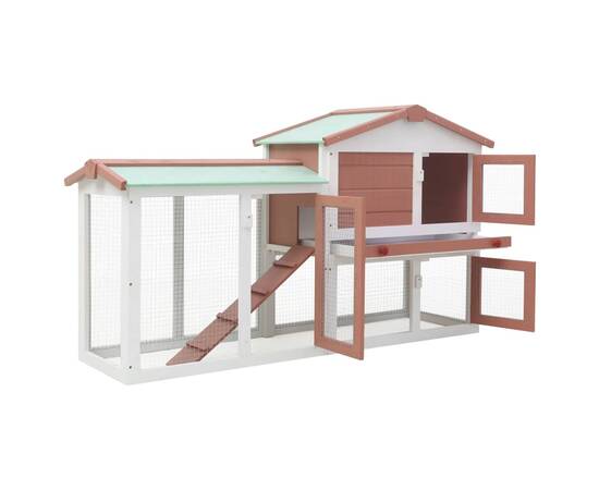 Cușcă exterior pentru iepuri mare maro&alb 145x45x85 cm lemn, 2 image