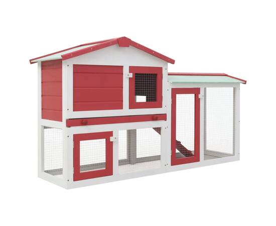 Cușcă exterior pentru iepuri mare roșu&alb 145x45x85 cm lemn