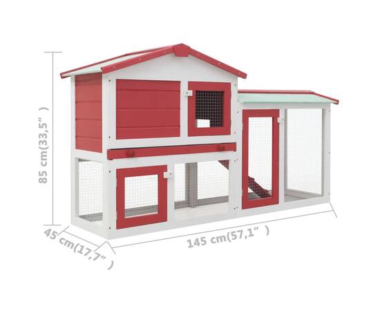 Cușcă exterior pentru iepuri mare roșu&alb 145x45x85 cm lemn, 6 image
