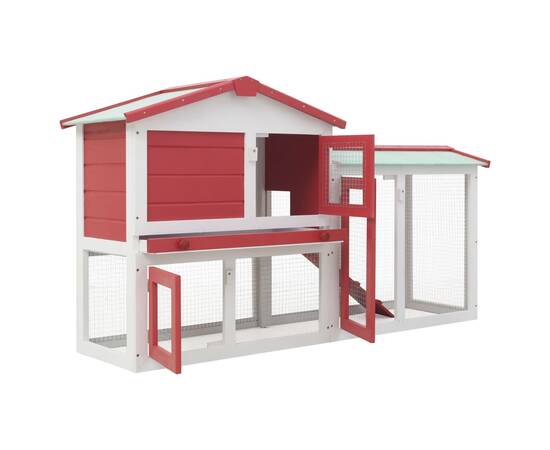 Cușcă exterior pentru iepuri mare roșu&alb 145x45x85 cm lemn, 2 image