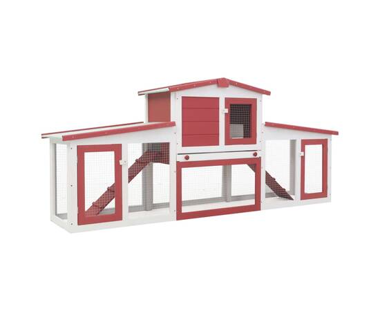 Cușcă exterior pentru iepuri mare roșu&alb 204x45x85 cm lemn