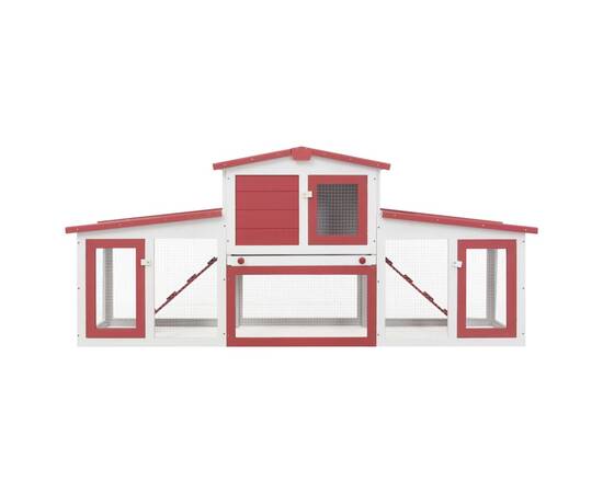 Cușcă exterior pentru iepuri mare roșu&alb 204x45x85 cm lemn, 3 image