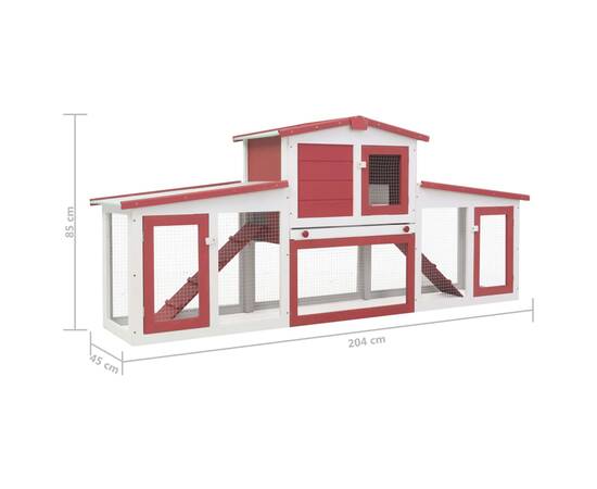 Cușcă exterior pentru iepuri mare roșu&alb 204x45x85 cm lemn, 7 image
