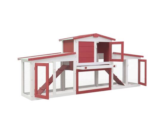 Cușcă exterior pentru iepuri mare roșu&alb 204x45x85 cm lemn, 2 image