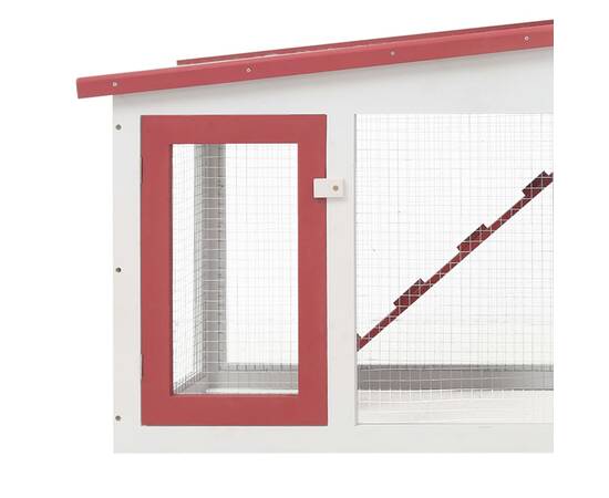 Cușcă exterior pentru iepuri mare roșu&alb 204x45x85 cm lemn, 4 image