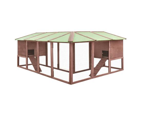 Cușcă iepuri exterior, spațiu de joacă, cafeniu/alb, lemn brad, 4 image