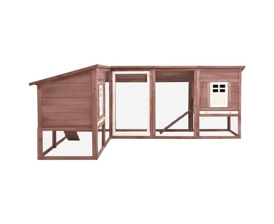 Cușcă iepuri exterior, spațiu de joacă, cafeniu/alb, lemn brad, 3 image