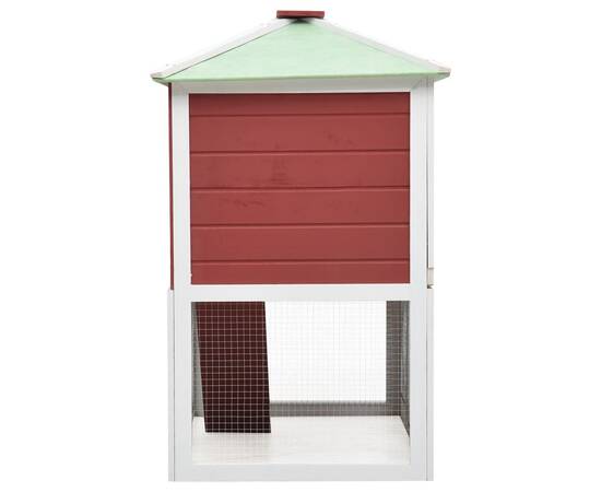 Cușcă pentru iepuri și alte animale, 2 niveluri, roșu, lemn, 4 image