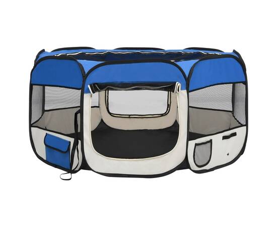 Țarc câini pliabil cu sac de transport, albastru, 125x125x61 cm, 5 image