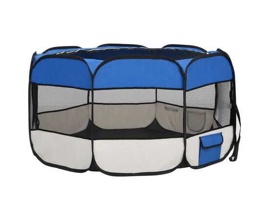 Țarc câini pliabil cu sac de transport, albastru, 125x125x61 cm, 7 image