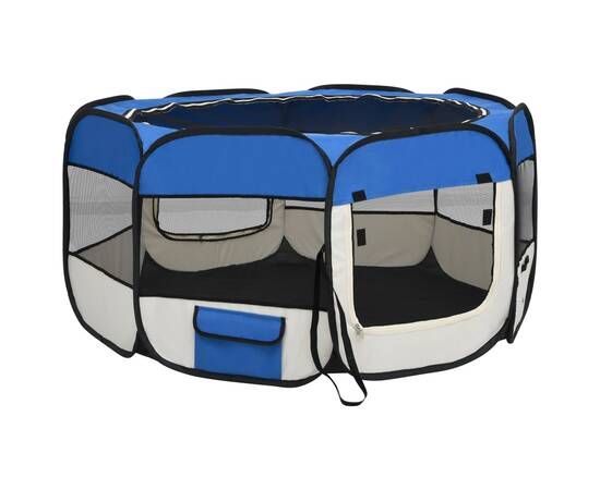 Țarc câini pliabil cu sac de transport, albastru, 125x125x61 cm, 6 image