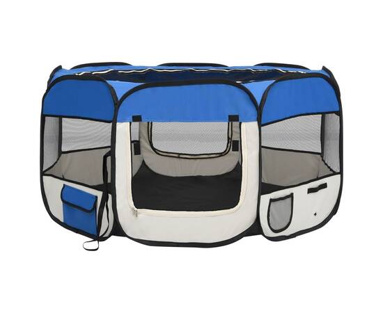 Țarc câini pliabil cu sac de transport, albastru, 125x125x61 cm, 2 image