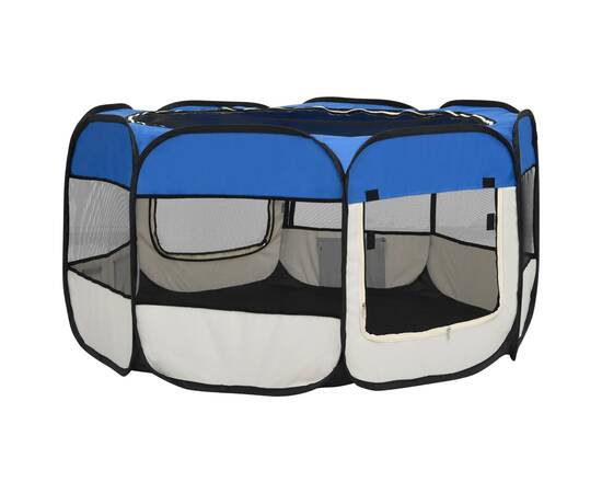 Țarc câini pliabil cu sac de transport, albastru, 125x125x61 cm, 8 image