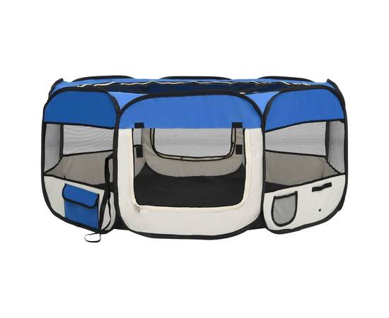 Țarc câini pliabil cu sac de transport, albastru, 145x145x61 cm, 2 image