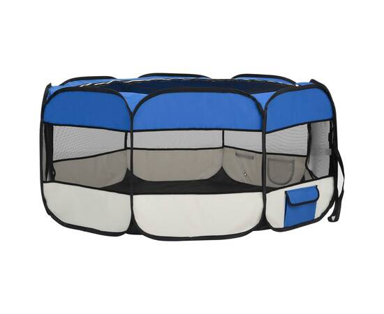 Țarc câini pliabil cu sac de transport, albastru, 145x145x61 cm, 6 image