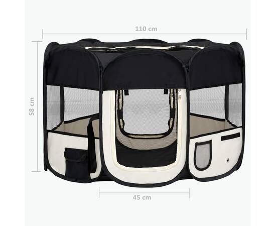 Țarc de câini pliabil cu sac de transport, negru, 110x110x58 cm, 11 image