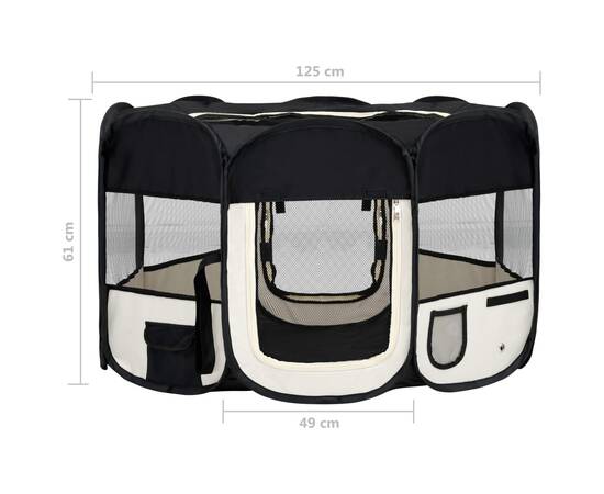 Țarc de câini pliabil cu sac de transport, negru, 125x125x61 cm, 11 image