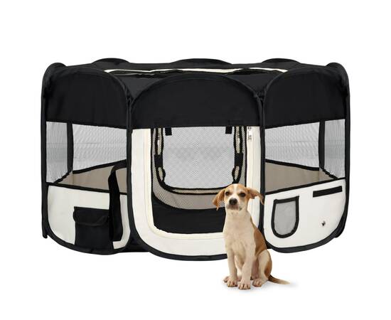 Țarc de câini pliabil cu sac de transport, negru, 145x145x61 cm