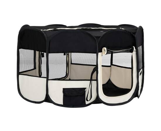 Țarc de câini pliabil cu sac de transport, negru, 145x145x61 cm, 3 image