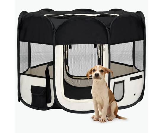 Țarc de câini pliabil cu sac de transport, negru, 90x90x58 cm