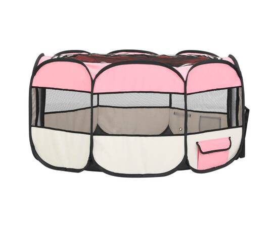 Țarc de câini pliabil cu sac de transport, roz, 145x145x61 cm, 6 image