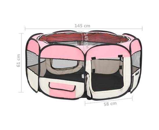 Țarc de câini pliabil cu sac de transport, roz, 145x145x61 cm, 11 image