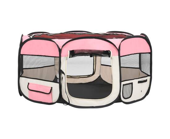 Țarc de câini pliabil cu sac de transport, roz, 145x145x61 cm, 5 image