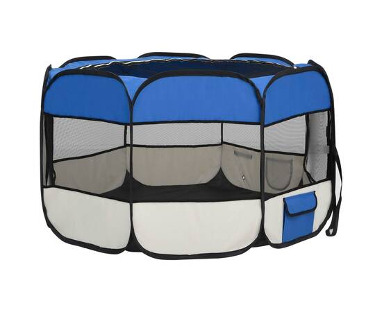 Țarc joacă pliabil câini cu sac de transport albastru 110x110x58 cm, 6 image