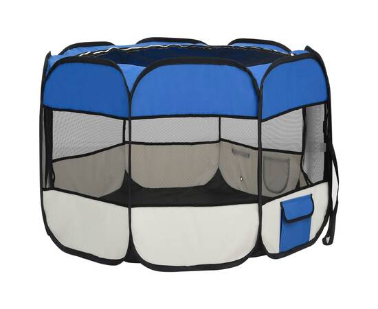 Țarc joacă pliabil câini cu sac de transport albastru 90x90x58 cm, 6 image
