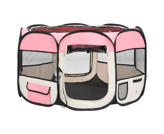 Țarc joacă pliabil câini cu sac de transport roz 110x110x58 cm, 5 image