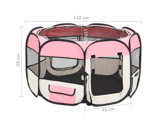 Țarc joacă pliabil câini cu sac de transport roz 110x110x58 cm, 11 image