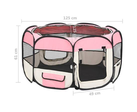 Țarc joacă pliabil câini cu sac de transport roz 125x125x61 cm, 11 image