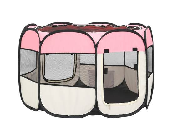 Țarc joacă pliabil câini cu sac de transport roz 90x90x58 cm, 8 image
