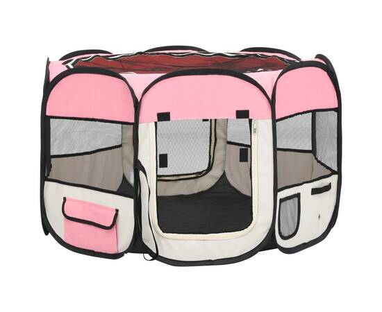 Țarc joacă pliabil câini cu sac de transport roz 90x90x58 cm, 2 image