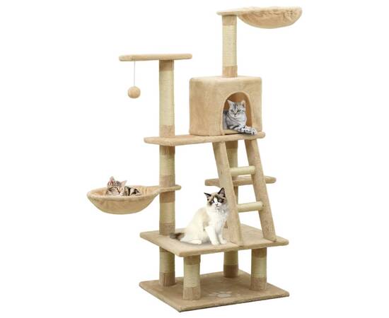 Ansamblu pisici cu stâlpi din funie de sisal, bej, 122 cm