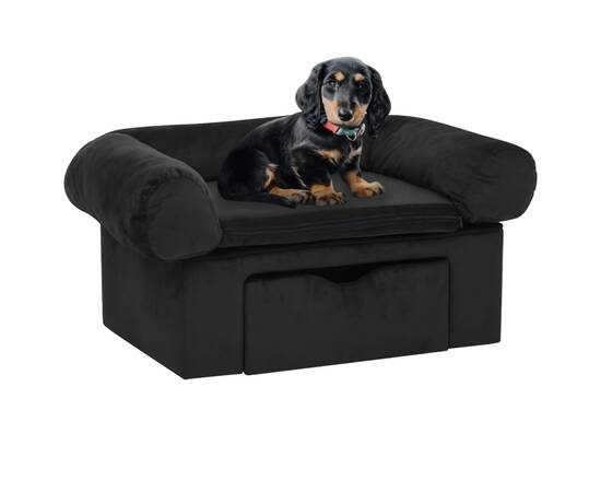 Canapea pentru câini, cu sertar, negru, 75x50x38 cm, pluș