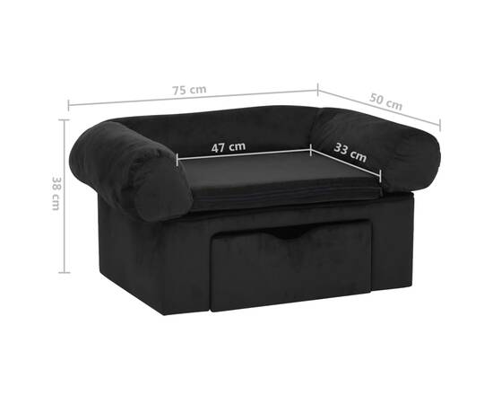 Canapea pentru câini, cu sertar, negru, 75x50x38 cm, pluș, 8 image