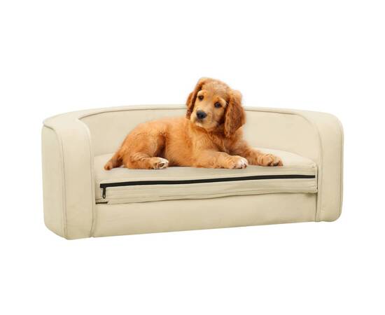 Canapea pliabilă de câini crem 73x67x26 cm pernă pluș lavabilă, 3 image
