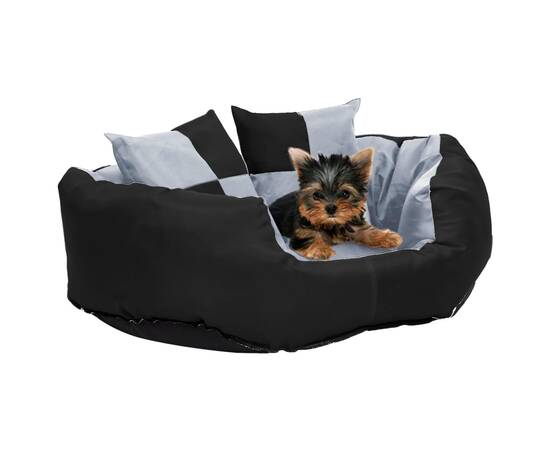 Pernă reversibilă și lavabilă pentru câini, gri și negru, 65x50x20 cm