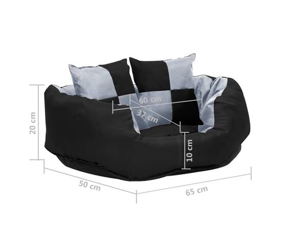 Pernă reversibilă și lavabilă pentru câini, gri și negru, 65x50x20 cm, 11 image