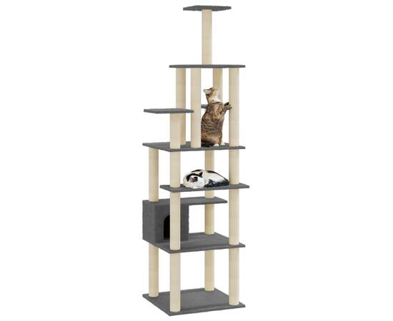 Ansamblu pisici, stâlpi din funie sisal, gri închis, 183 cm, 3 image
