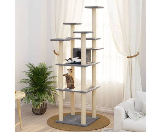 Ansamblu pisici, stâlpi din funie sisal, gri deschis, 171 cm