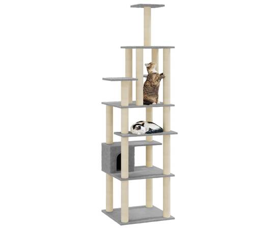 Ansamblu pisici, stâlpi din funie sisal, gri deschis, 183 cm, 3 image