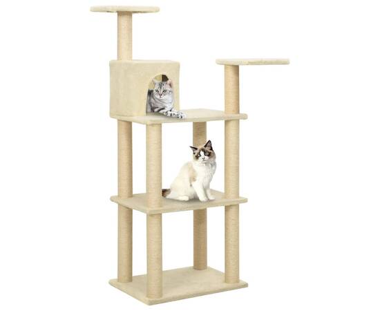 Ansamblu pisici cu stâlpi din funie de sisal, crem, 119 cm