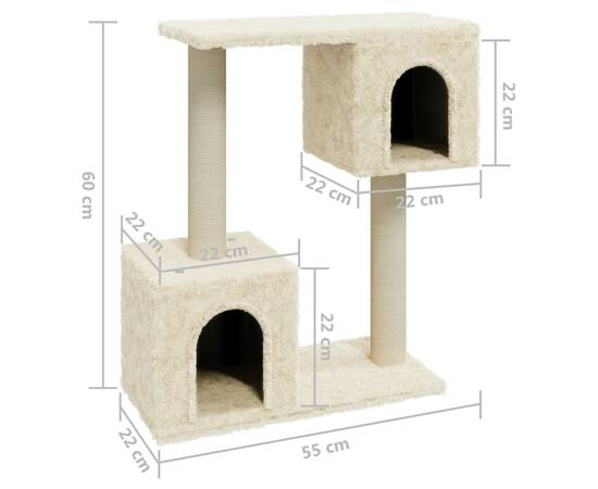 Ansamblu pisici cu stâlpi din funie de sisal, crem, 60 cm, 6 image