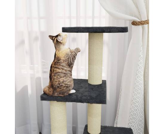 Ansamblu pisici cu stâlpi din funie de sisal, gri închis, 92 cm, 3 image