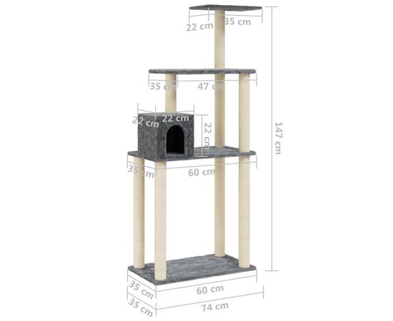 Ansamblu pisici cu stâlpi din funie de sisal, gri închis 147 cm, 8 image
