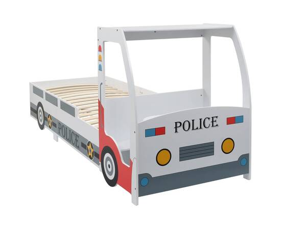 Pat de copii cu birou tip mașină de poliție, 90x200 cm